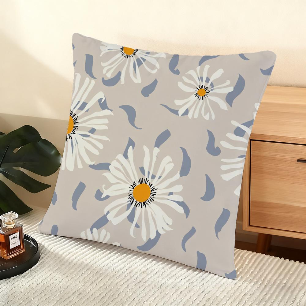 Daisy Pattern Cushion Cover Soft Short Plush Pillow Cover Smooth Cozy Texture Aesthetic Cushion Case Home Decor