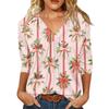 Women's Fashion Casual V-Neck Christmas Print 3/4 Sleeve Top for Holiday Party Wear