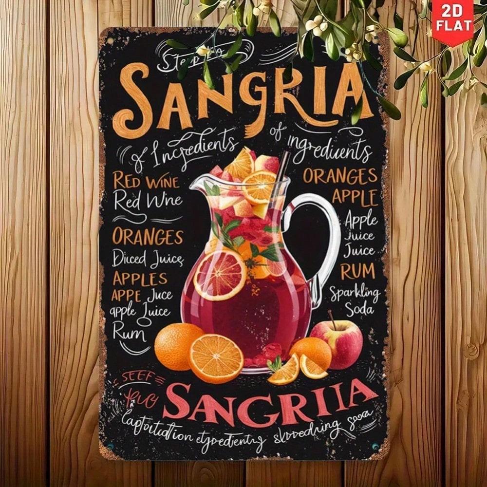 Vintage Sangria Recipe Tin Sign Rustic Metal Wall Decor Kitchen Retro Bar Cafe