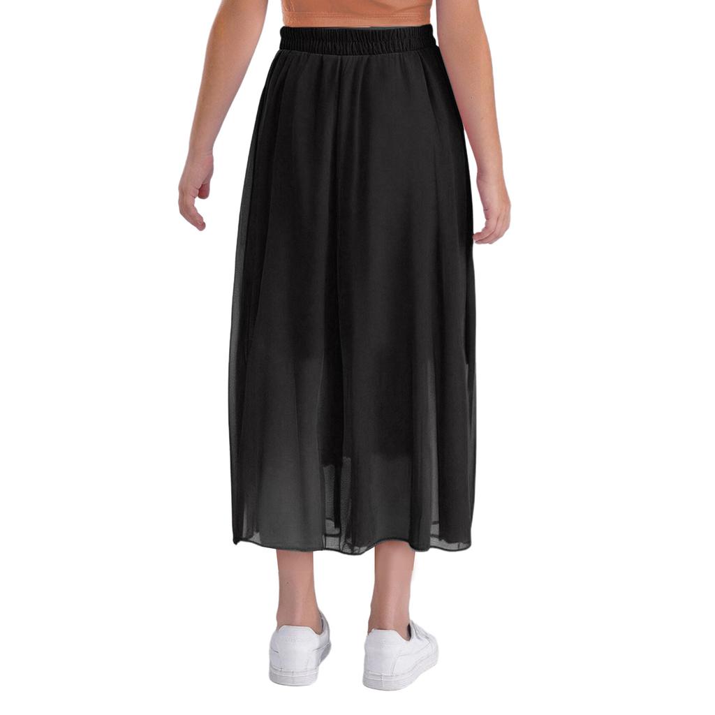 Girls 360 Degree Double Layer Dance Skirt High Waist Elastic Waistband Practice Skirt Stage Performance Skirt