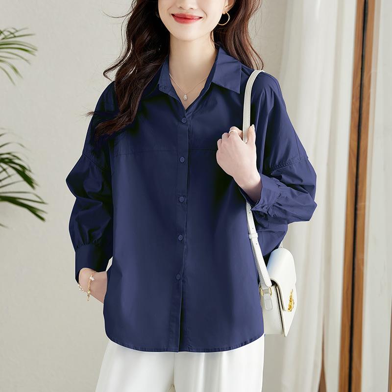 

Белая рубашка из чесаного хлопка для женщин, с длинными рукавами, средней длины, свободного кроя, слим-дизайн, шикарный топ, осенняя хлопковая рубашка XXL