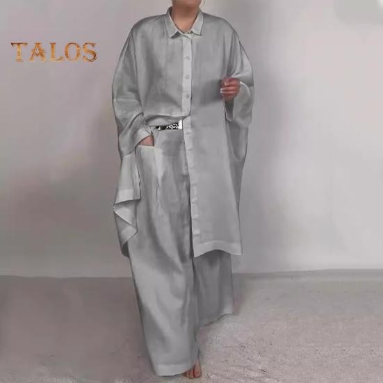 2 ks/sada Podzim Jaro Dámské Košile Kalhoty Set Dlouhé Rukávy Klopa Halenka se zapínáním na knoflíky a Kapsou na hrudi Pružný pas Kalhoty OL Dojíždění Sport