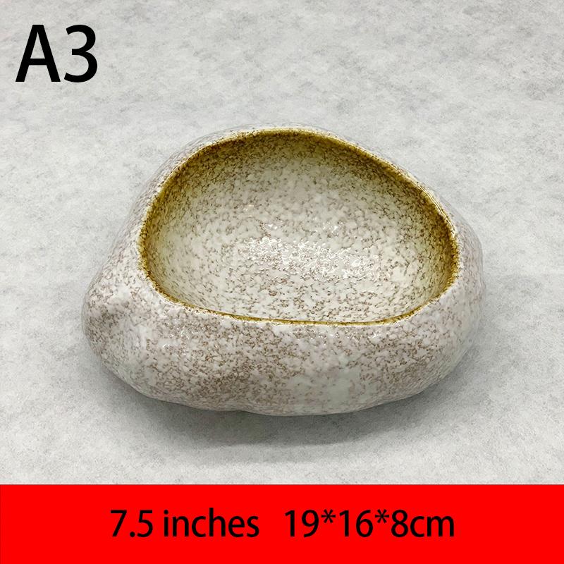 Creative Japanese Stone Bowl Ceramic Tableware Restaurant Sashimi Sushi Plate Barbecue Shaop Plate Fruit Salad Dessert Bowl