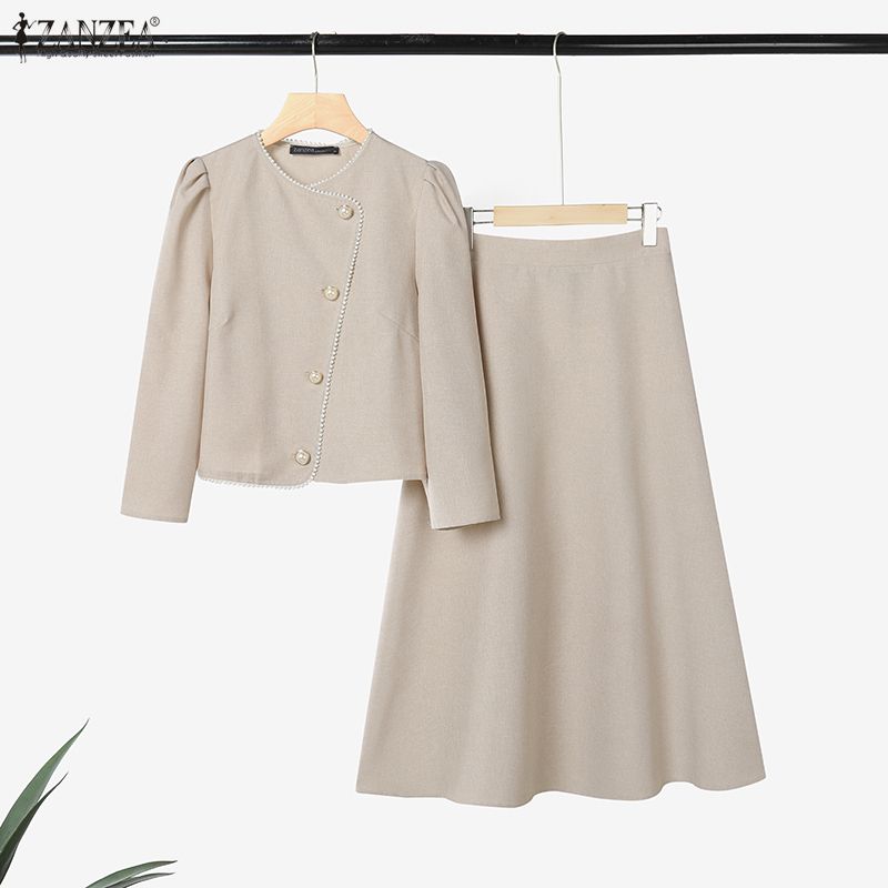 ZANZEA Women Long Sleeve Blouse and Long Skirts Casual Two Piece Suit Sets