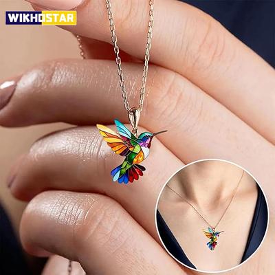 1 Pc Fashion Alloy Colorful Hummingbird Vintage Necklace Exquisite Anniversary Gift Women's Jewelry For Lovers Necklace