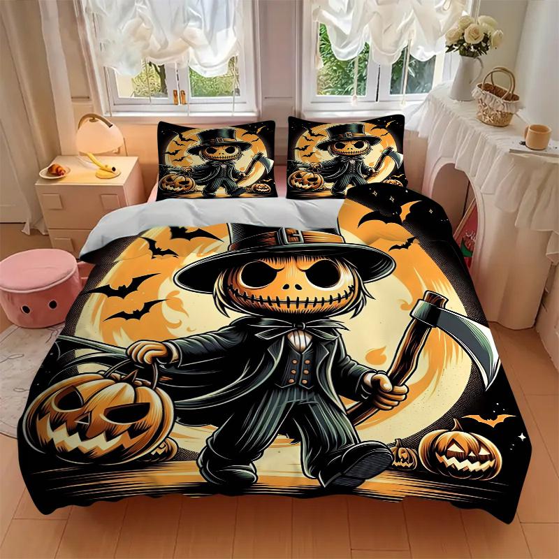 3pcs Halloween Demon Quilt Set Soft and Comfortable Bedroom, and Dorm Decor Bedding Set 1 Quilt Cover + 2 Pillowcases.N046