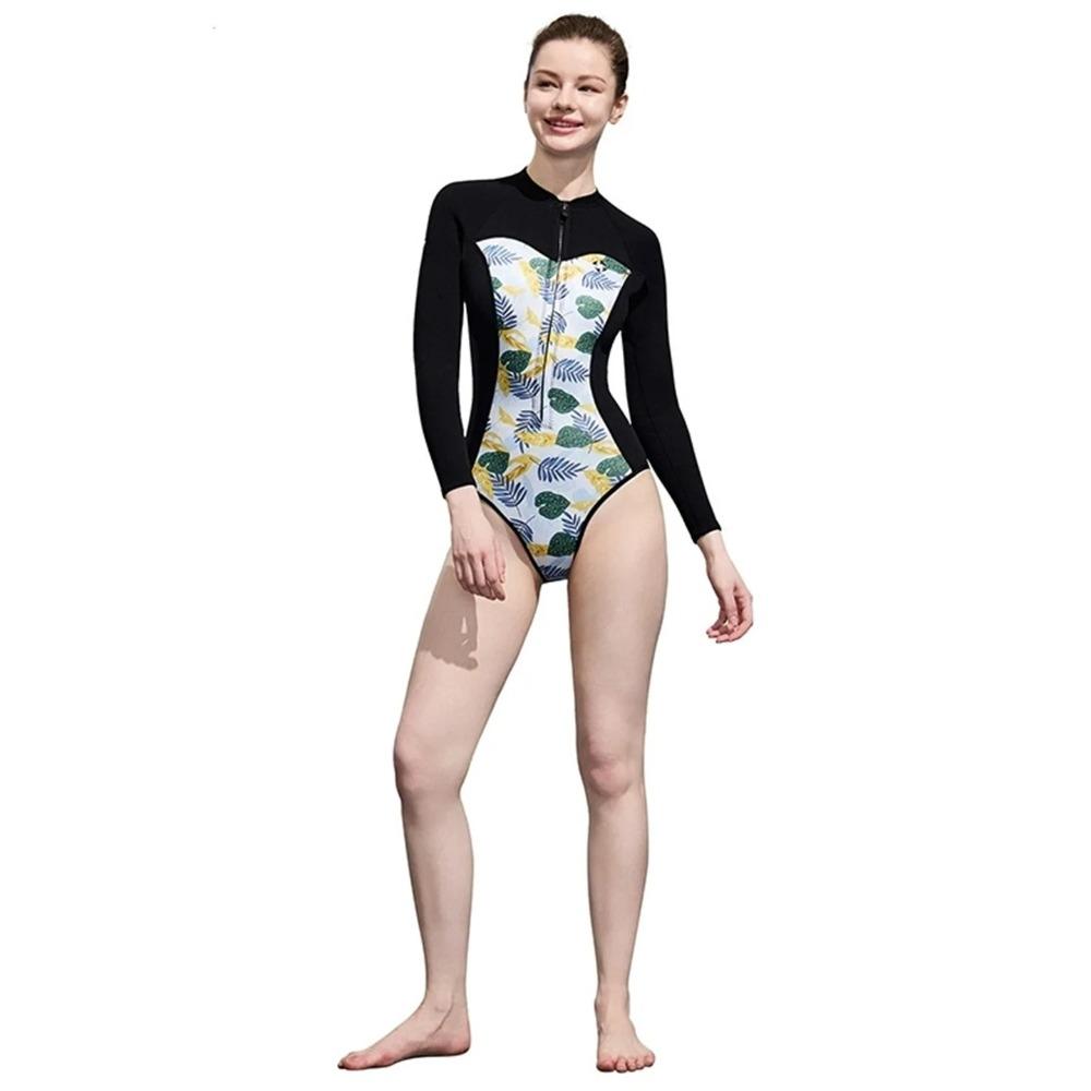 Summer Women 2MM Neoprene Bikini Wetsuit Long Sleeve Free Scuba Diving Suit Sun-proof Surfing Snorkeling One Piece Swimwear