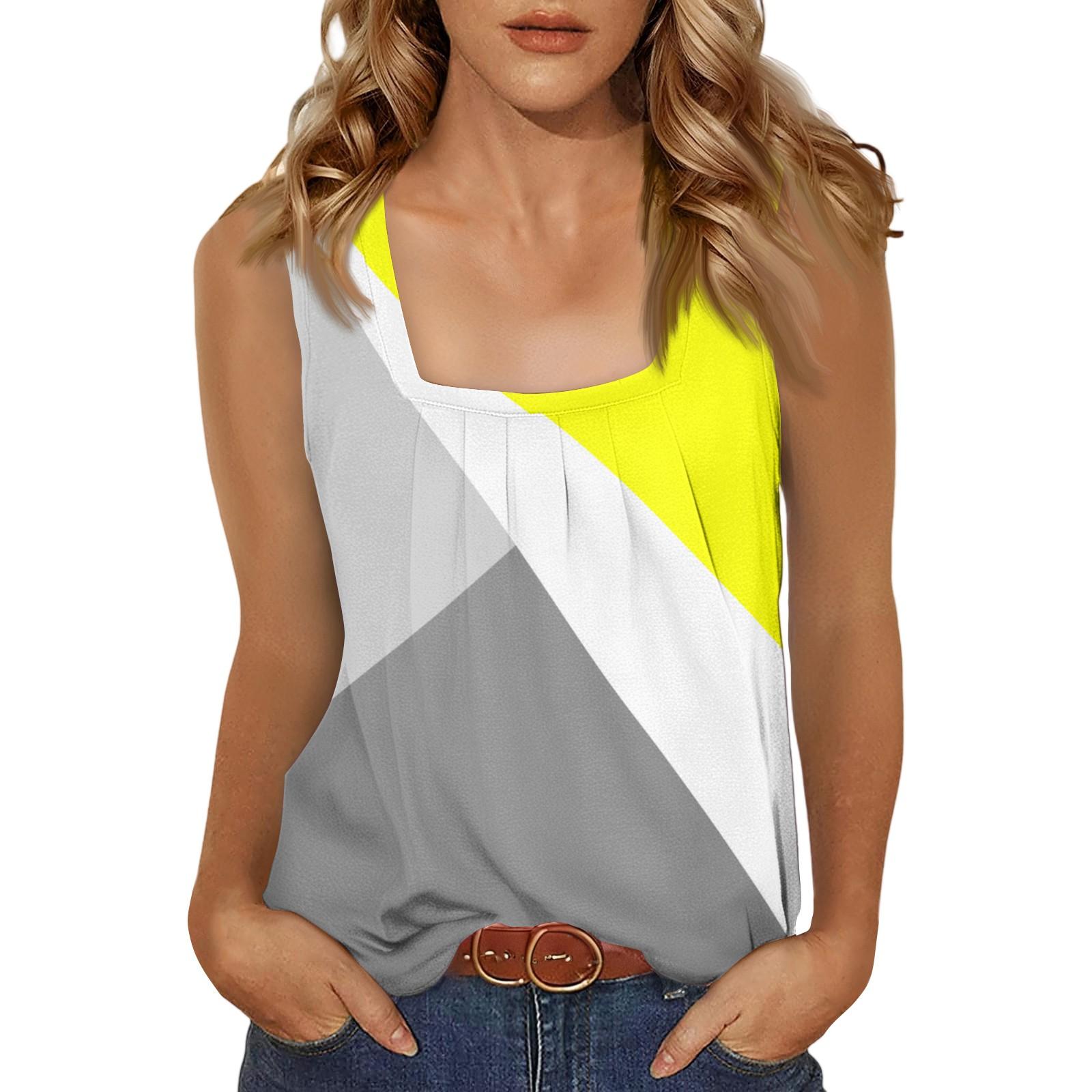 

Женский повседневный модный темпераментный элегантный топ с квадратным вырезом и геометрическим принтом XL жёлтый
