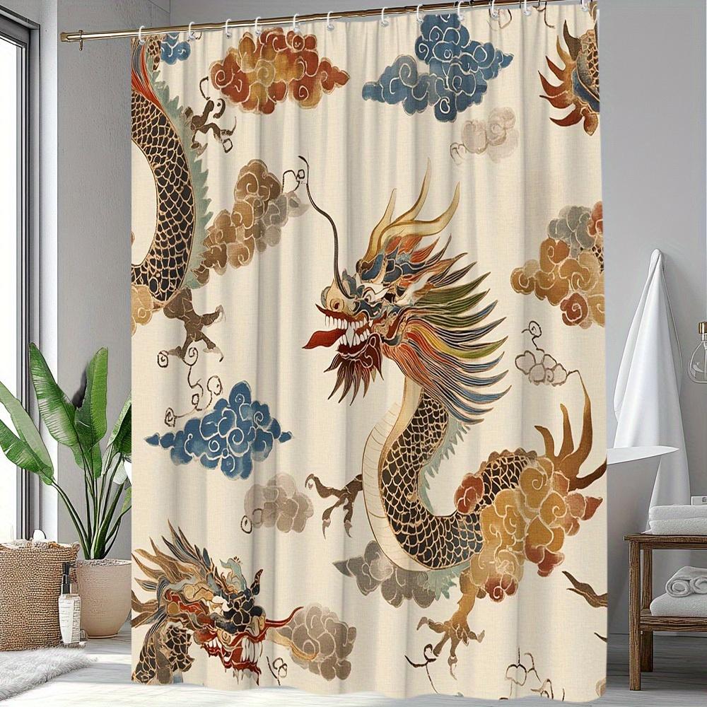 1Pc Creative Dragon Pattern Shower Curtain, Classic Oriental Style With Dragon And Auspicious Clouds Design, Bathroom Decor,