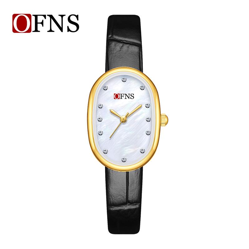 OFNS Luxury Women's Watch: Mother-of-Pearl Dial, Quartz, Diamond Accents, Waterproof, Elegant Office Accessory.