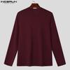 INCERUN Men Deep V Neck Long Sleeve Tops Knitted Fitted Undershirts