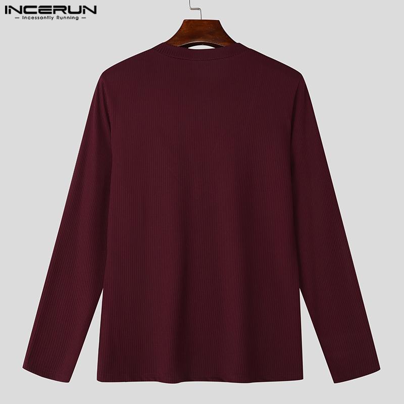 INCERUN Men Deep V Neck Long Sleeve Tops Knitted Fitted Undershirts