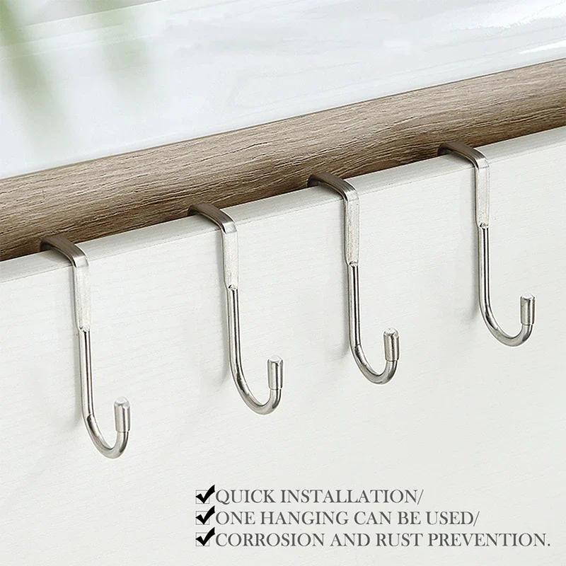 201 Stainless Steel Hook Free Punching Double S-Shape Hook Kitchen Bathroom Cabinet Door Back Type Coat Towel Storage Hanger