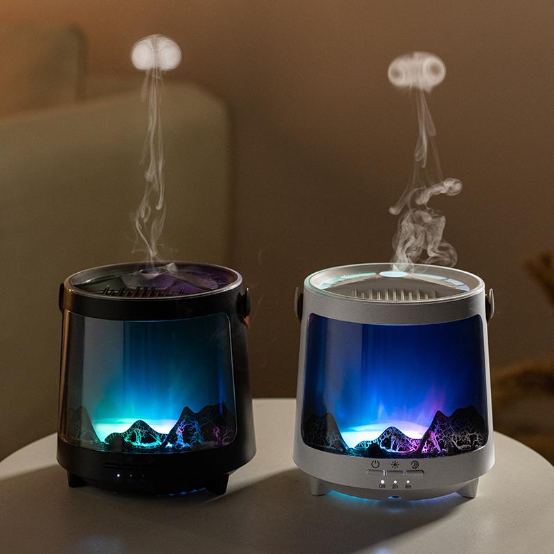 Realistic Flame Aroma Diffuser Colorful Aurora Humidifier Home Fragrance Machine Ultrasonic Essential Oil Sprayer for Gifts