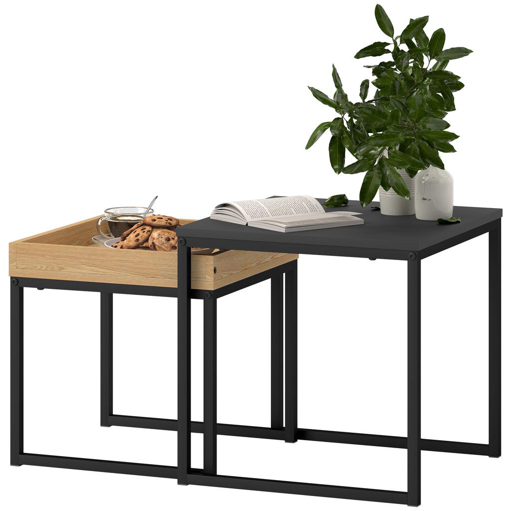 Set of Two Boxy Nesting Tables - Black/Wood-Effect