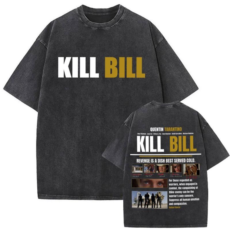 Washed Vintage T-shirt Kill Bill Movies Tshirt Women Fashion Oversized Streetwear Male Casual Cotton Short Sleeve T Shirts