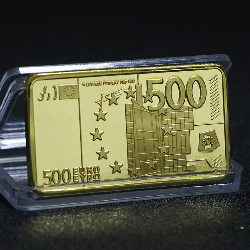EU commemorative coin, square, gold-plated block, gold coin, Euro 500 gold coin, gold bar commemorative medal золотой