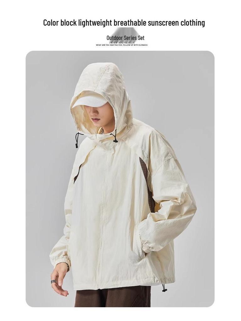 GURBAKS Men's Ice Silk UV Protection Hooded Jacket - Lightweight, Breathable, Summer Sun Protection