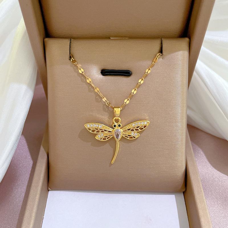 Titanium Steel Micro-Inlaid Gold Plated Women's Lucky Bead Necklace - Trendy Clavicle Chain Accessory