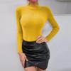 Women's Fashion Half High Neck Slim T-Shirt Long Sleeve Pullover Solid Colour Top