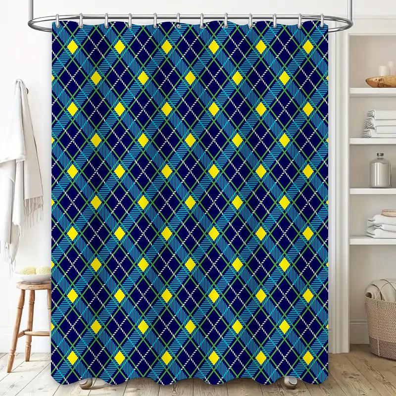 Classic Plaid Shower Curtain Waterproof Fabric Large Size Bathroom Decoration