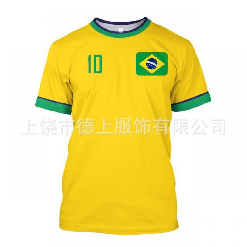 Herren T-Shirt Brasilien Fußball Nationalmannschaft Kurzarm Rundhals Feuchtigkeitsableitend Lässiges T-Shirt