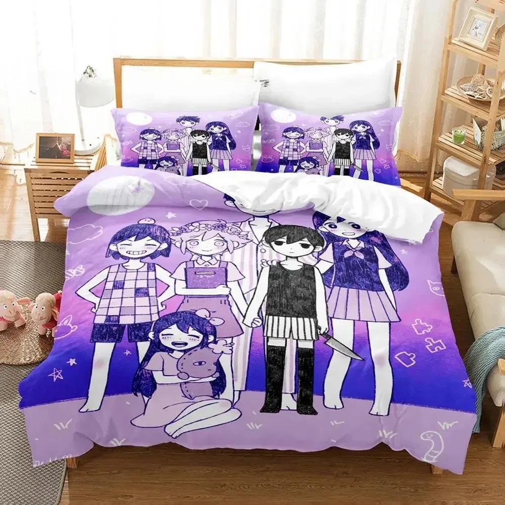 Přikrývka Kawaii Omori Povlečení Tištěná Sada Povlečení Na Postel Měkké Velikost Queen King Ložní Prádlo Domácí Anime Prostěradlo