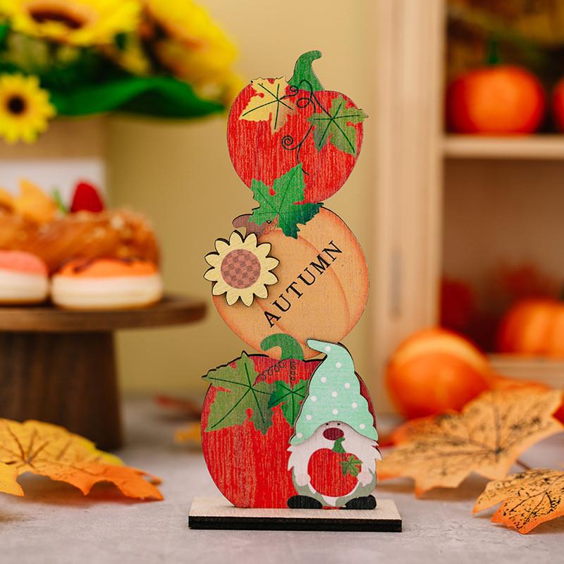 Wooden Thanksgiving Whimsical Decorations Featuring Cute Gnome Hedgehog And Charming Apple Pumpkin Designs