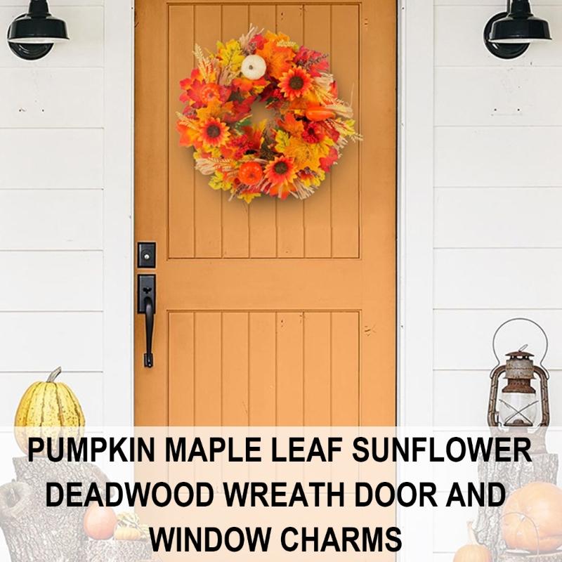 Artificial Wreath with Pumpkin Thanksgiving Wreath for Front Door, Window, Farmhouses, Indoor and Outdoor Decorations