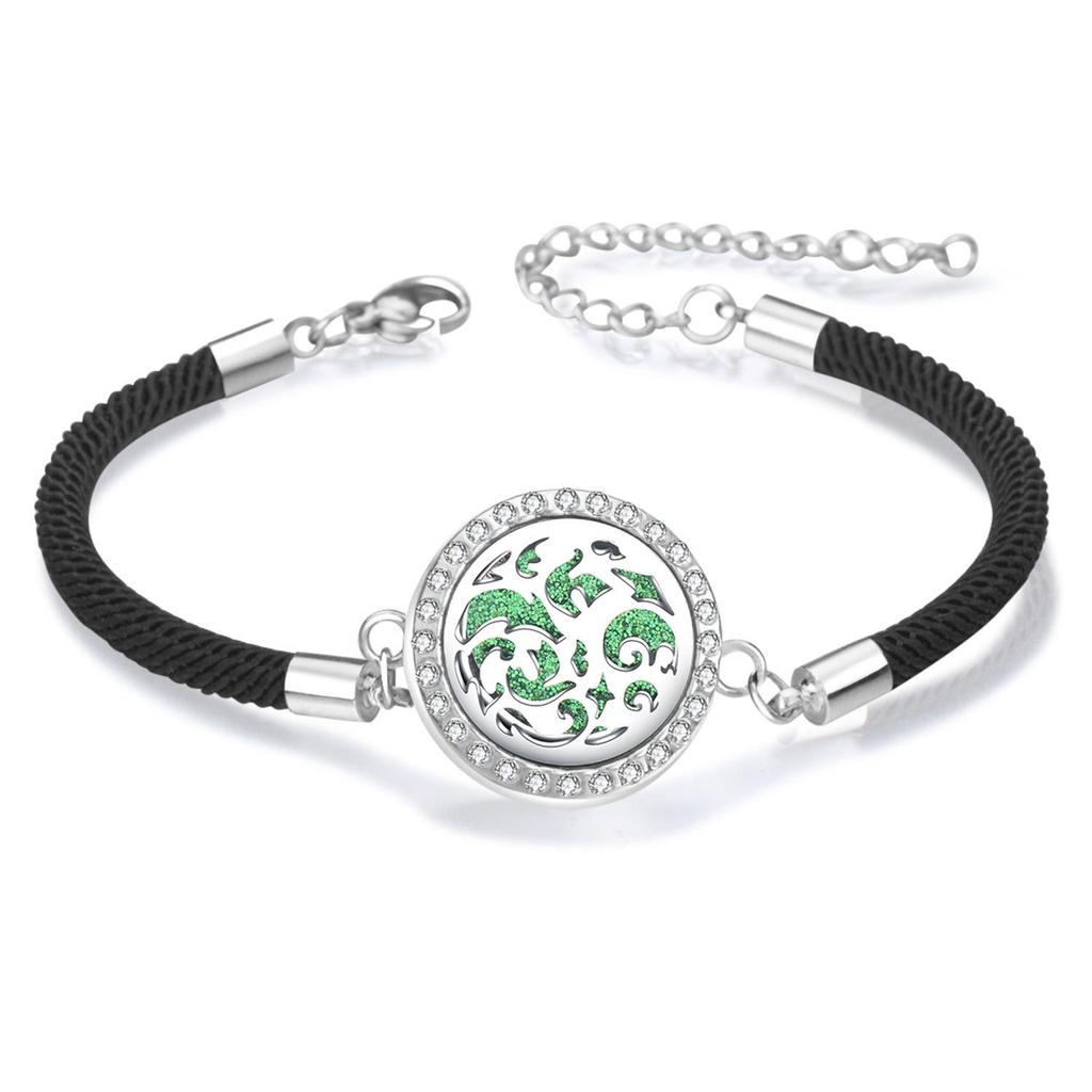 Diamond Inlaid Aroma Diffuser Bracelet: Adjustable Black Rope Wristband for Women