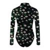 Women's Mock Printing Fashion Turtle Neck Tops Long Sleeve Bodysuit Jumpsuit