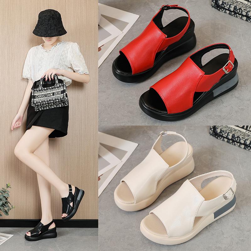 Women’s Platform Wedge Sandals, Peep Toe Soft Pu Leather High Heel Sandals, Comfortable Height Increasing Summer Shoes