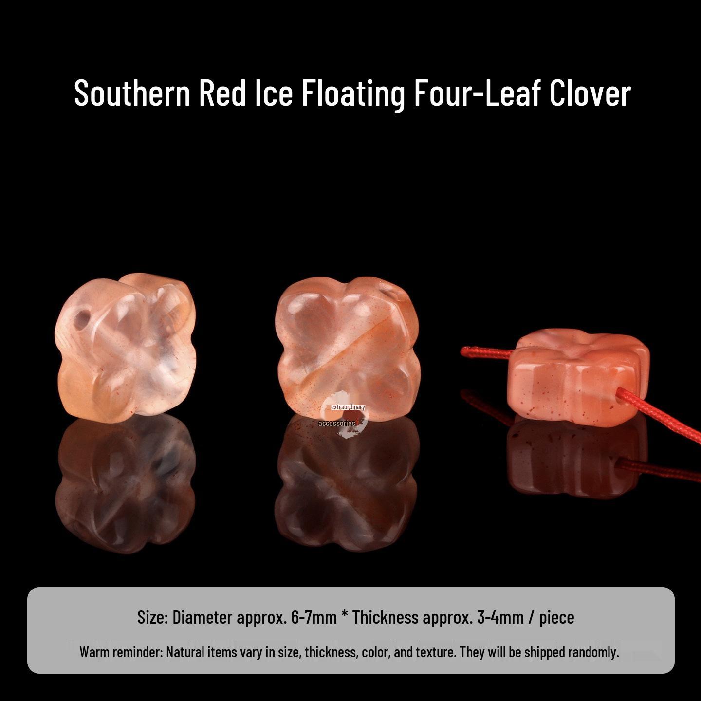 Natural NanHong Agate Four-Leaf Clover Bracelet Material - Red Ice Float Back Cloud Design