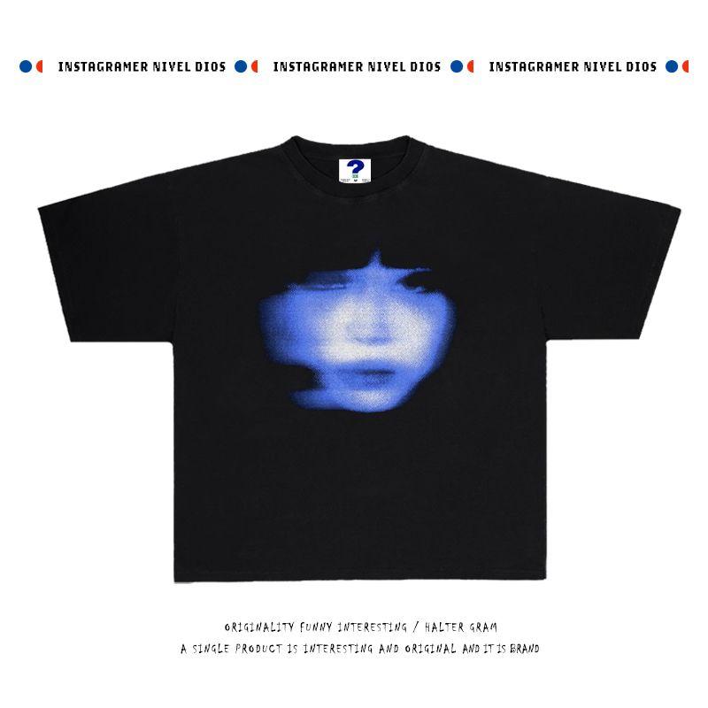 

Weike Halter Gram 250G Pure Cotton Figures Pattern Print Fashion Trendy Direct Injection Short Sleeve T-shirt Tee Black XL