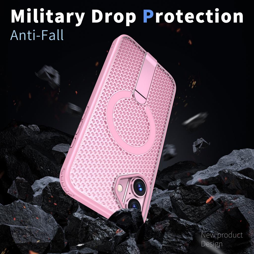For Apple 16 Phone Case Magnetic Vertical Bracket Honeycomb Heat Dissipation Anti Drop for IPhone 16E Protective Case