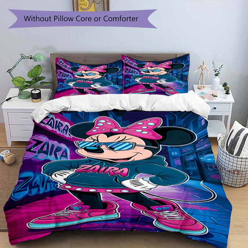 Minnie Mouse Party Decorations 3‑Piece Bedding Set,Soft Breathable Duvet Cover with 12 Pillowcases,Multi‑Scene for Bedroom Dorm,Perfect Holiday Birthd