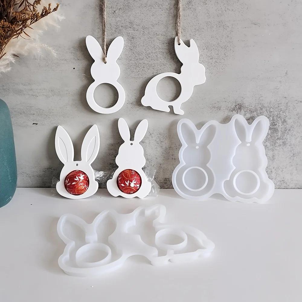 Bunny Easter Pendant Silicone Mold DIY Epoxy Resin Mold Egg Rabbit Hanging Tags Plaster Mold Chocolate Holder Molds Decor