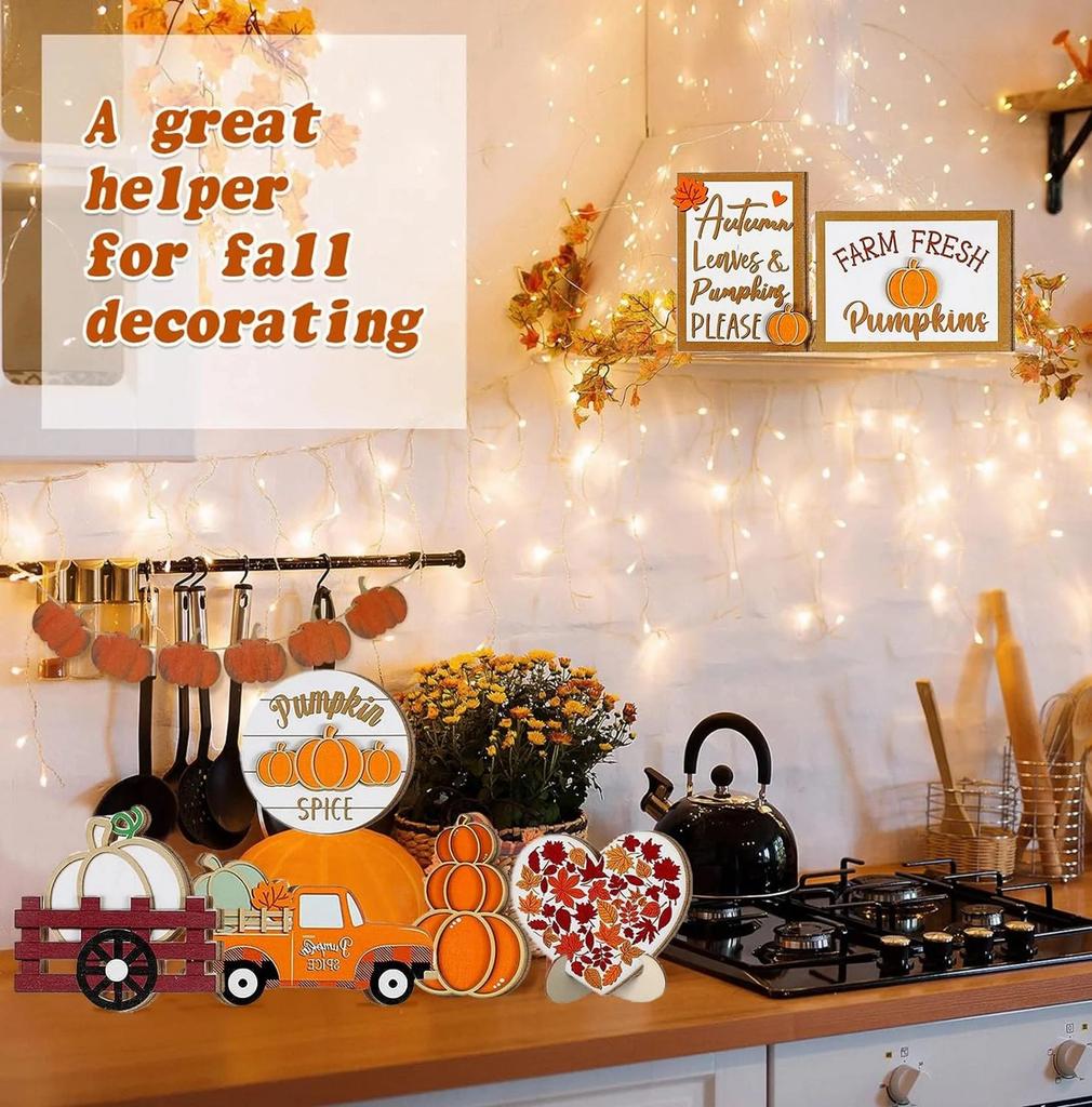 23 Piece Layered Tray Decoration Set Thanksgiving Pumpkin Maple Leaf Truck Decoration