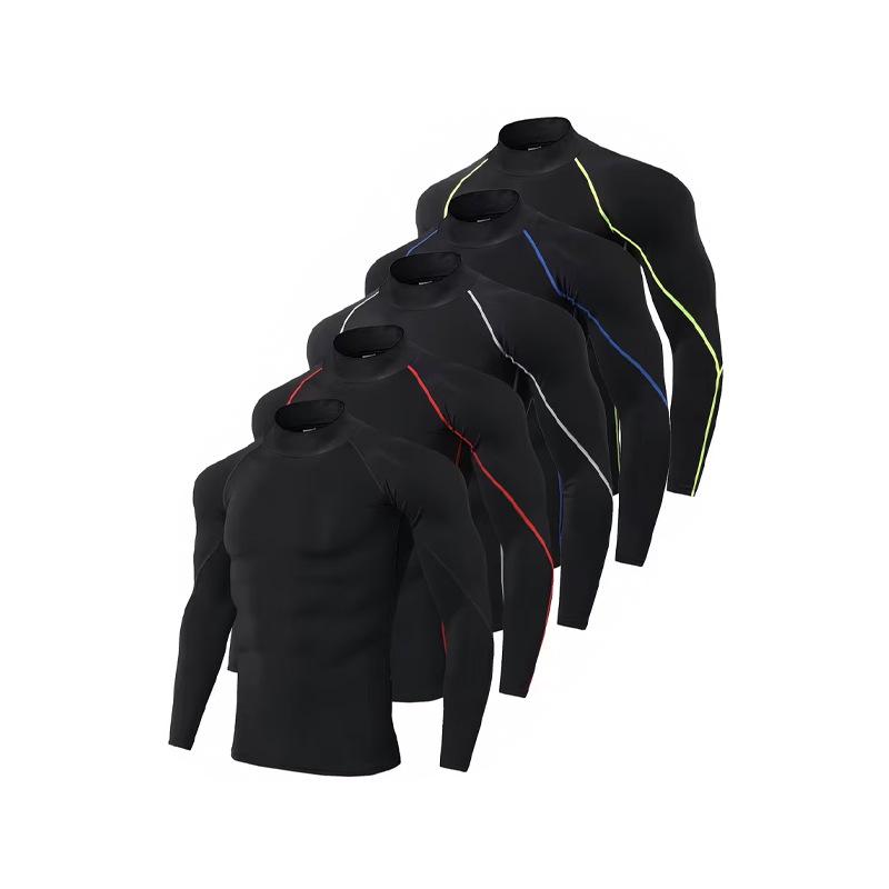 Men's Quick-Dry High Neck Long Sleeve Gym Shirt