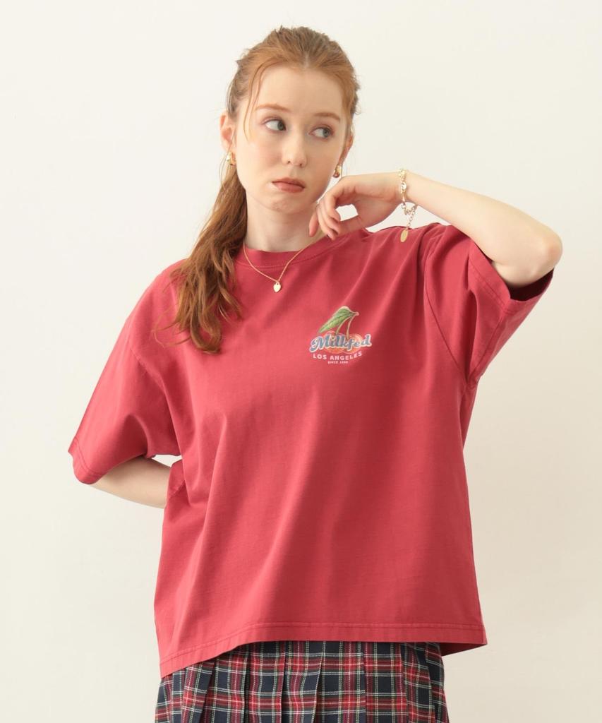 Milkfed Casual Fresh Cherries Wide Short Sleeve Red Women's Tee,