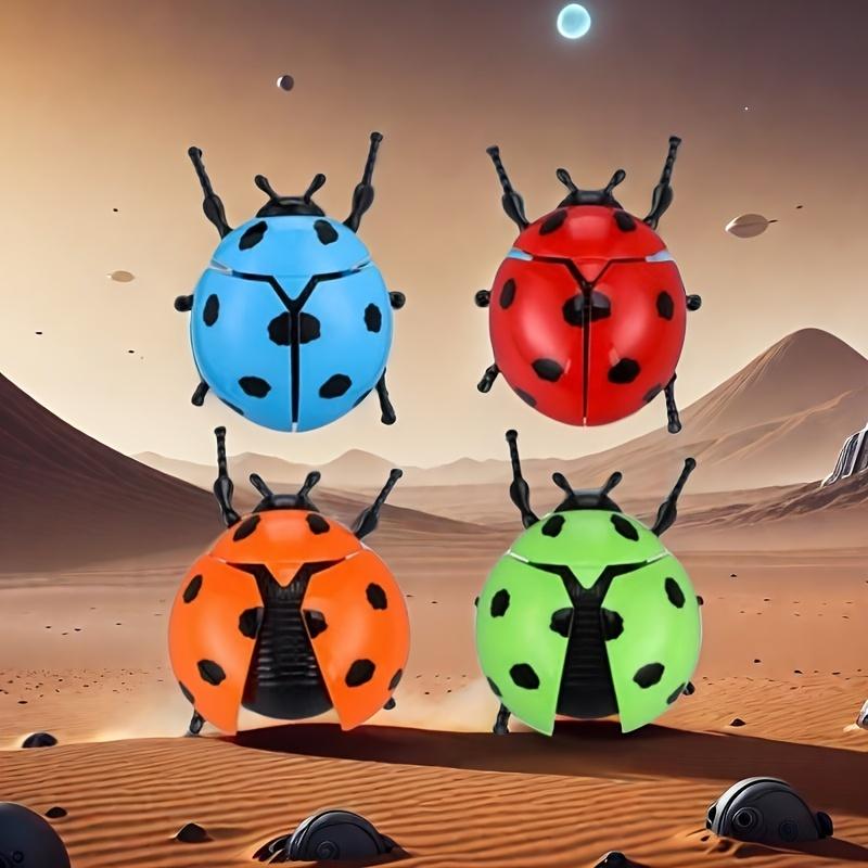 4pcs Wind Up Mechanical Beetle Toys Relax Prank Props In Orange, Red, Green, Blue Plastic Simulation Insect Models for Fun and Novelty