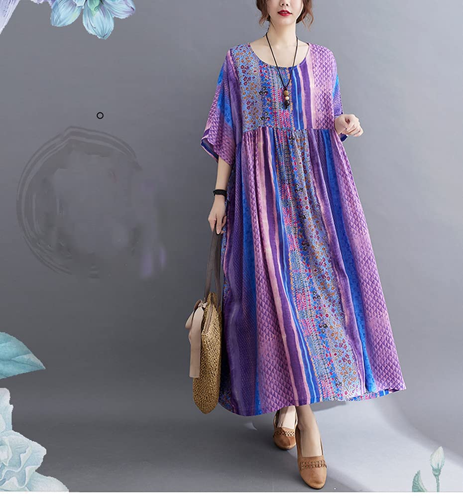 Long Floral Plus Sizes Loose Short Easy to Wear One Size Fits N-O Dress, Print, Women's Fashion, Summer/Autumn, Figure-Flattering, Botanical,