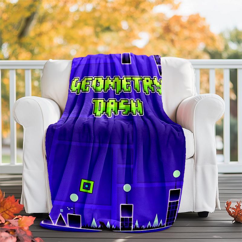 Geometry Dash Flannel Blanket Soft All-Season Throw, Design for Camping, Car Travel, Hiking Sofa, Bed, Office Perfect Gift for Parties