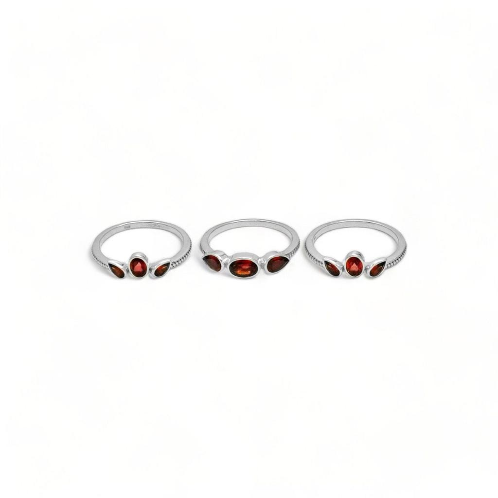 Minimalist Garnet Ring: 925 Sterling Silver Stackable Band