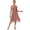 Premium Lyrical Dance Costume for Women S-XXL Halter Rhinestone Dress with Mesh Ruffled Skirt for Competition & Classes