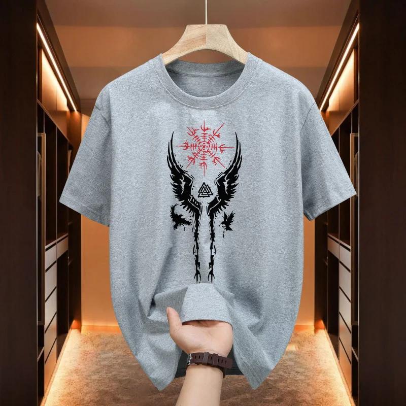

2025 Male Urban Fashion Casual Cool Tees Ancient Raven Print Tshirt for Man High Quality Pure Cotton Oneck Short Sleeve 4XL
