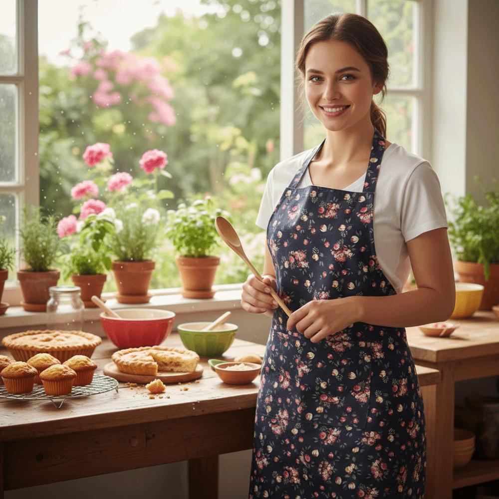 Stain Resistant Floral Printed Apron Adjustable Oil Resistant Waterproof Apron with Pockets Elegant Cooking Apron Kitchen