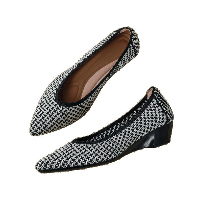 New fashion woven pointed wedge heel single shoes versatile breathable fly-woven women's shoes