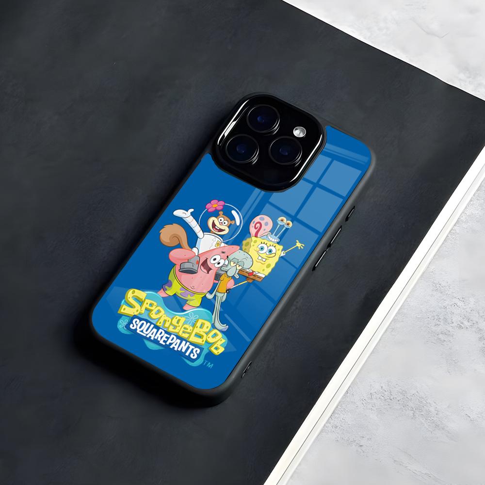 Kind SpongeBob Square Phone Case For IPhone 17 Pro Max 16 15 14 13 11 Pro Max Plus Glass Phone Case
