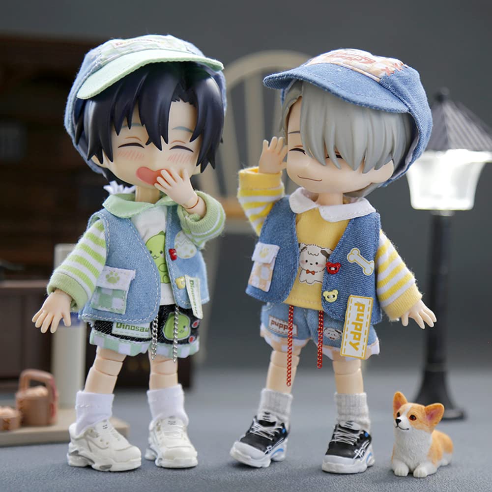 rakulifey Obitsu 11 Clothes, Hat, OB11 Size Costume Set, Jacket, Pants, Vest, 112 BJD Doll Clothes, 4-Piece Set (Green)